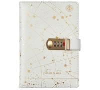 PU Leather Password Notebook, A5 The Sea of Star Diary with Lock, Universe Journal with Combination Lock(White C)