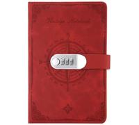 PU Leather Password Notebook, A5 Vintage Journal with Combination Lock, Retro Lockable Diary with 300 Pages(Red)