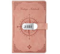 PU Leather Password Notebook, A5 Vintage Journal with Combination Lock, Retro Lockable Diary with 300 Pages(Pink)