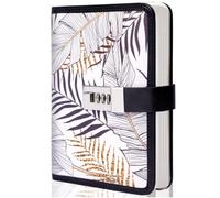PU Leather Password Notebook, B6 Lockable Diary, Journal with Combination Lock(Palm Leaf)