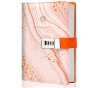 PU Leather Password Notebook, B6 Ocean Adventure Lockable Diary, Journal with Combination Lock(Orange)