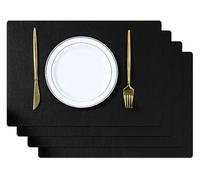 PU Leather Placemats and Coasters Set of 4/6, Waterproof Non-Slip Heat Insulation Dining Table Mats(Black,Set of 4)