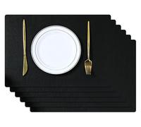 PU Leather Placemats and Coasters Set of 4/6, Waterproof Non-Slip Heat Insulation Dining Table Mats(Black,Set of 6)