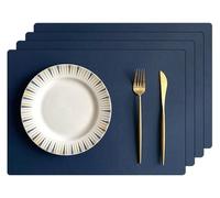 PU Leather Placemats and Coasters Set of 4/6, Waterproof Non-Slip Heat Insulation Dining Table Mats(Dark Blue,Set of 4)