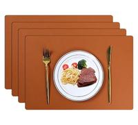 PU Leather Placemats and Coasters Set of 4/6, Waterproof Non-Slip Heat Insulation Dining Table Mats(Orange,Set of 4)
