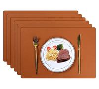 PU Leather Placemats and Coasters Set of 4/6, Waterproof Non-Slip Heat Insulation Dining Table Mats(Orange,Set of 6)
