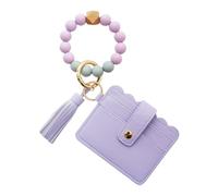 PU Tassel Card Case - Braccialetto portachiavi in silicone | porta portafogli da donna compatto - Organizer per portamonete con chiusura lampo - Palla di riso senza contatto