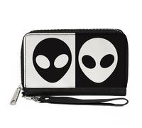PU Zip Around Wallet Rectangle Alien Head Blocks Black/White