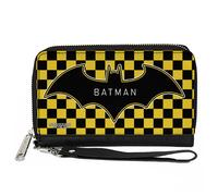 PU Zip Around Wallet Rectangle BATMAN Bat Logo Close-Up Checker Yellow/Black