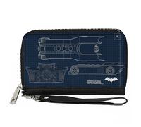 PU Zip Around Wallet Rectangle Batman Batmobile Blueprint Tech Turns Blues/White