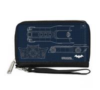 PU Zip Around Wallet Rectangle Batman Batmobile Blueprint Tech Turns Blues/White