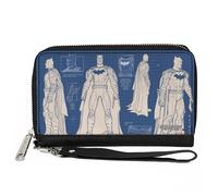 PU Zip Around Wallet Rectangle Batman Blueprint Tech Poses Blues/White