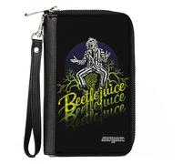 PU Zip Around Wallet Rectangle BEETLEJUICE Sitting on Tombstone Pose/Trees Black