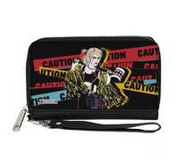 PU Zip Around Wallet Rectangle Birds of Prey Harley Quinn CAUTION Hammer Pose Bl