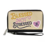PU Zip Around Wallet Rectangle BLESSED NOT STRESSED Quote Fleur-de-Lis Beige/Mul