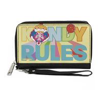 PU Zip Around Wallet Rectangle Candy Land KANDY RULES King Kandy Face Yellow/Mul