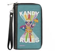 PU Zip Around Wallet Rectangle Candy Land KANDY RULES King Kandy Pose Teal/Multi
