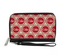 PU Zip Around Wallet Rectangle Coca-Cola COKE Bottle Caps Collage White/Red