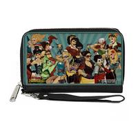 PU Zip Around Wallet Rectangle DC COMICS BOMBSHELLS Group Pose and Rays Blues
