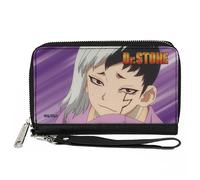 PU Zip Around Wallet Rectangle DR. STONE Gen Asagiri Face and Title Logo Purples