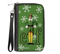 PU Zip Around Wallet Rectangle Elf Buddy the Elf Logo Pose Snowflakes Greens/Whi