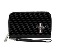 PU Zip Around Wallet Rectangle Ford Mustang w/Bars CORNER w/Text Black