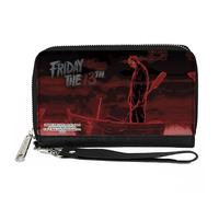 PU Zip Around Wallet Rectangle FRIDAY THE 13TH Jason Boat Scene Black/Reds/White