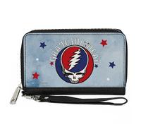 PU Zip Around Wallet Rectangle GRATEFUL DEAD Steal Your Face Logo/Stars Blues/Wh
