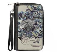 PU Zip Around Wallet Rectangle Harry Potter RAVENCLAW Floral Eagle Sketch Grays/