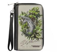 PU Zip Around Wallet Rectangle Harry Potter SLYTHERIN Floral Serpent Sketch Gray