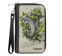 PU Zip Around Wallet Rectangle Harry Potter SLYTHERIN Floral Serpent Sketch Gray