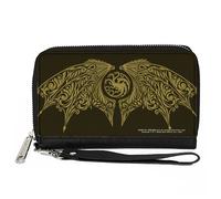 PU Zip Around Wallet Rectangle House of the Dragon Icon and Wings Black/Yellow