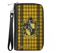 PU Zip Around Wallet Rectangle HUFFLEPUFF Crest Stripes/Diamonds Gold/Browns