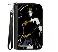 PU Zip Around Wallet Rectangle Justice League 2017 Wonder Woman Pose Black/White
