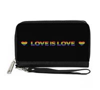 PU Zip Around Wallet Rectangle LOVE IS LOVE/Heart Black/Rainbow