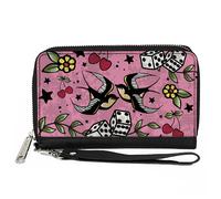 PU Zip Around Wallet Rectangle Lucky CLOSE-UP Pink