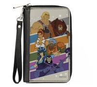 PU Zip Around Wallet Rectangle Masters of the Universe Character Stripe Poses Wh