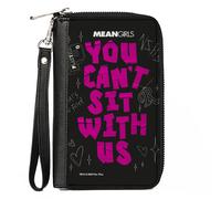 PU Zip Around Wallet Rectangle Mean Girls YOU CAN'T SIT WITH US Doodles Black/Pi