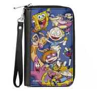 PU Zip Around Wallet Rectangle Nick 90's 9-Character Mash Up Collage Blues