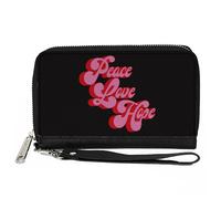 PU Zip Around Wallet Rectangle PEACE LOVE HOPE Script Black/Red/Pink