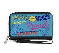 PU Zip Around Wallet Rectangle PEANUTS Charlie Brown Snoopy and Woodstock Typogr