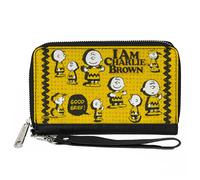 PU Zip Around Wallet Rectangle Peanuts I AM CHARLIE BROWN Poses and Zig Zag Stri
