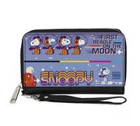 PU Zip Around Wallet Rectangle Peanuts SNOOPY FIRST BEAGLE ON THE MOON Poses Blu