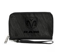 PU Zip Around Wallet Rectangle RAM Logo Wood Grain Grays