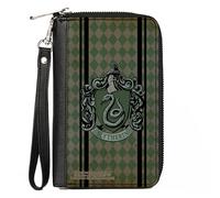 PU Zip Around Wallet Rectangle SLYTHERIN Crest Stripes/Diamonds Greens/Black