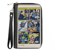 PU Zip Around Wallet Rectangle Superman Clark Kent Retro Comic Scene Blocks
