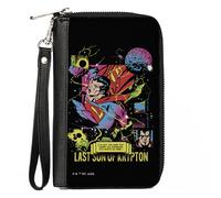 PU Zip Around Wallet Rectangle Superman LAST SON OF KRYPTON Pose Black