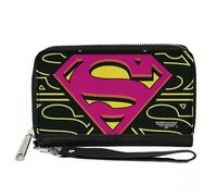 PU Zip Around Wallet Rectangle Superman Shield CLOSE-UP/Outlines Black/Yellow/Or