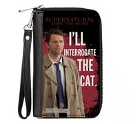 PU Zip Around Wallet Rectangle Supernatural Castiel I'LL INTERROGATE THE CAT Bla