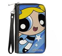 PU Zip Around Wallet Rectangle The Powerpuff Girls Bubbles Close-Up Pose Blues